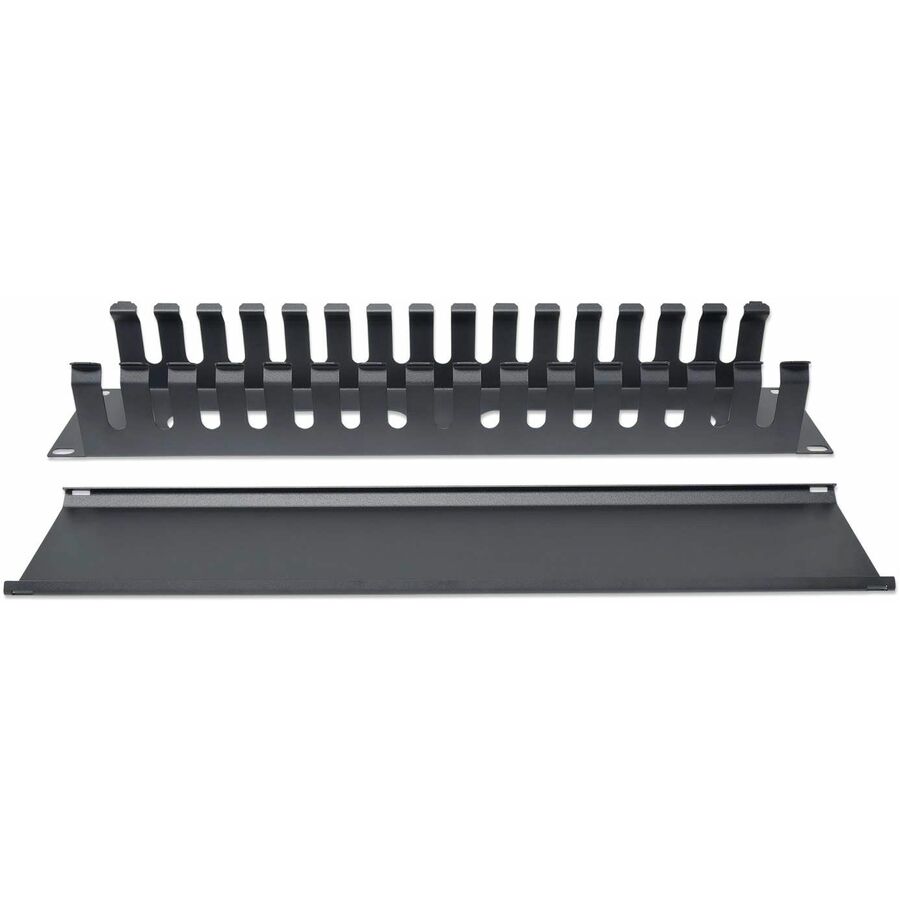 Manhattan 19" Cable Management Panel - Cable Management Panel - Black - 2U Rack Height -