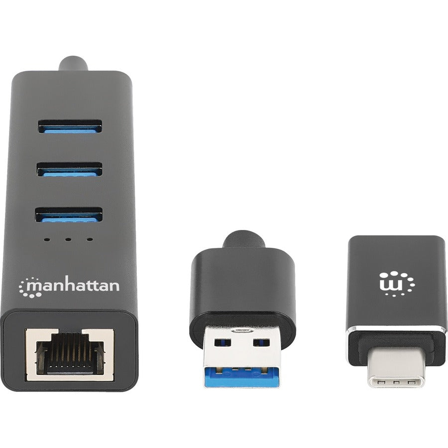 Manhattan 3-Port USB 3.0 Type-C/A Combo Hub with Gigabit Ethernet Network Adapter - USB
