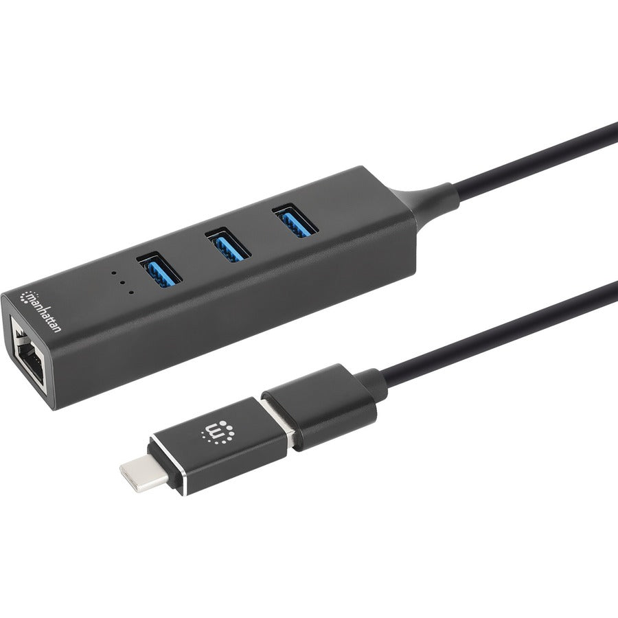 Manhattan 3-Port USB 3.0 Type-C/A Combo Hub with Gigabit Ethernet Network Adapter - USB