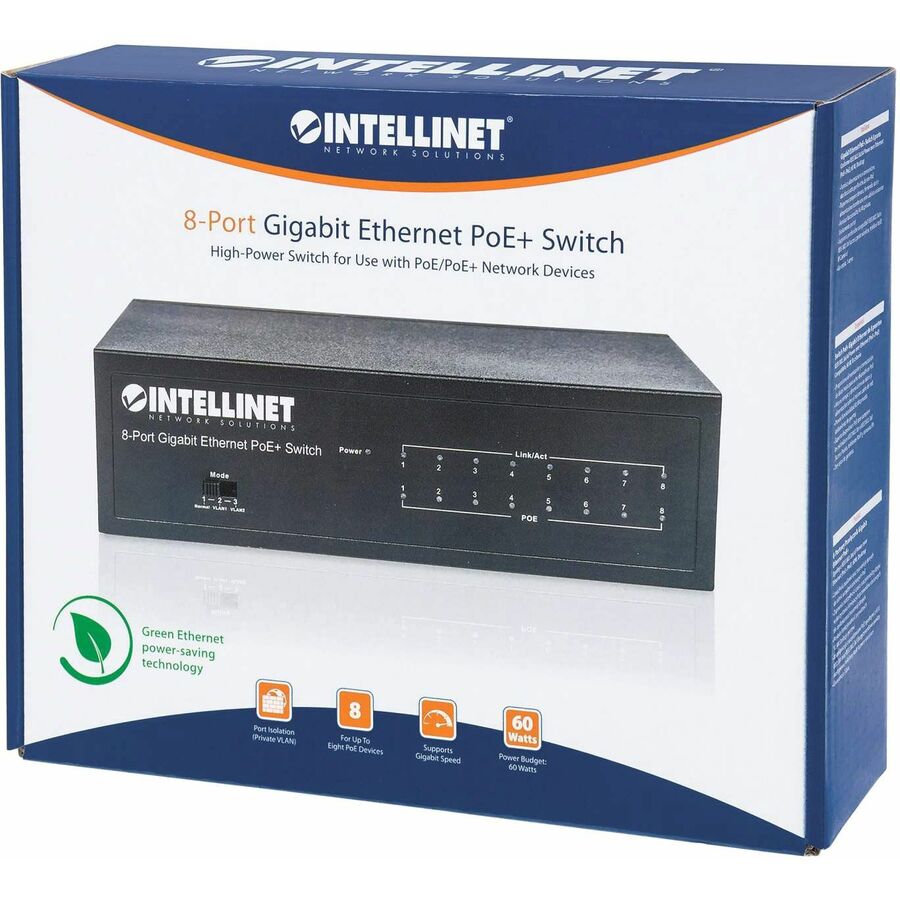Manhattan 8-Port Gigabit Ethernet PoE+ Switch - 8 Ports - 2 Layer Supported - Twisted Pair