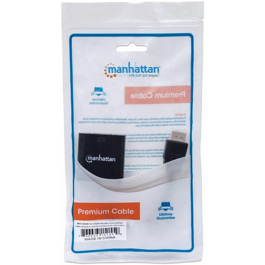 Manhattan HDMI to VGA Converter - 1 x 15-pin DB-15 VGA Female - 1 x Mini-phone Audio