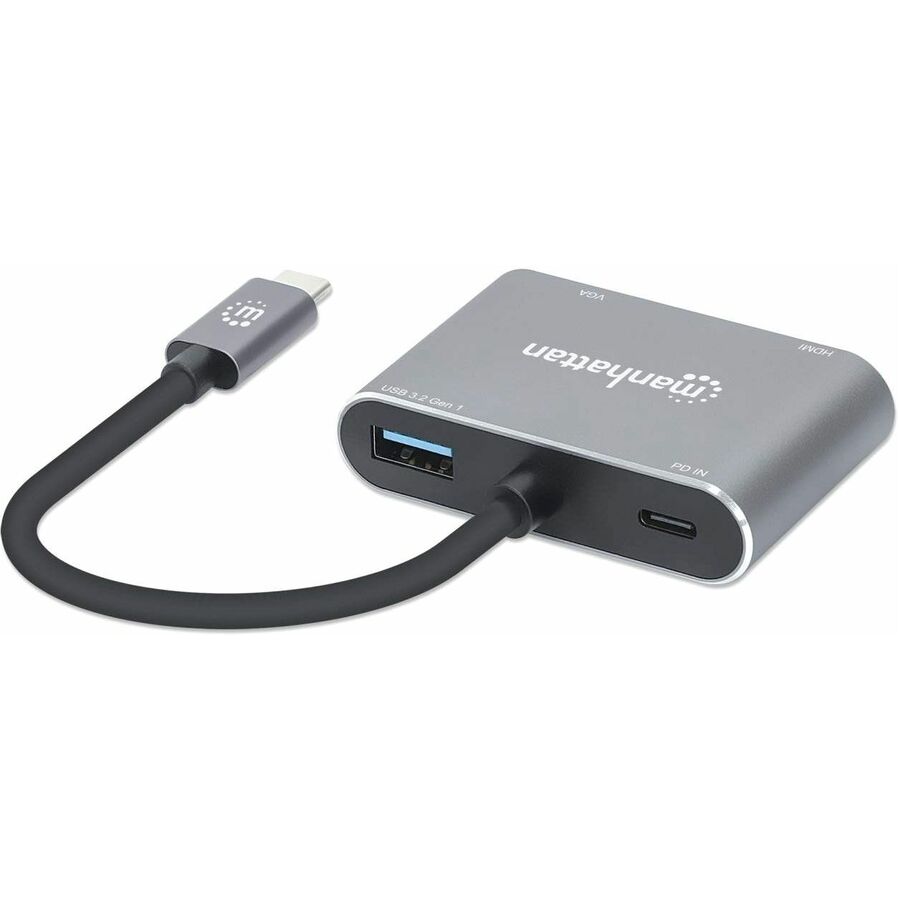 Manhattan USB-C to HDMI & VGA 4-in-1 Docking Converter with Power Delivery - for