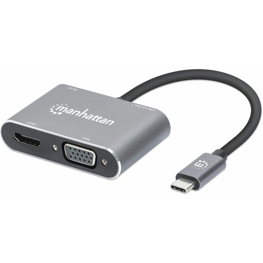 Manhattan USB-C to HDMI & VGA 4-in-1 Docking Converter with Power Delivery - for