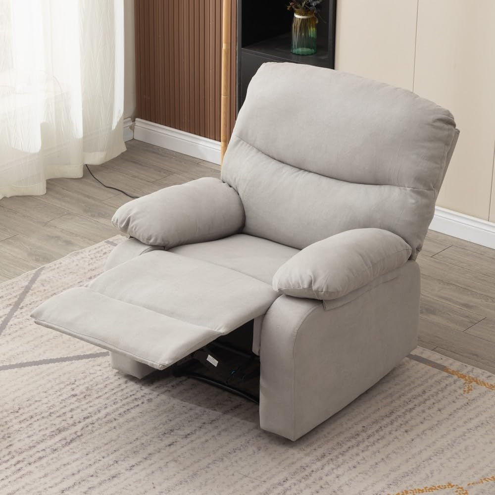 Manual Recliner Chair Light Gray Armchair With Recline