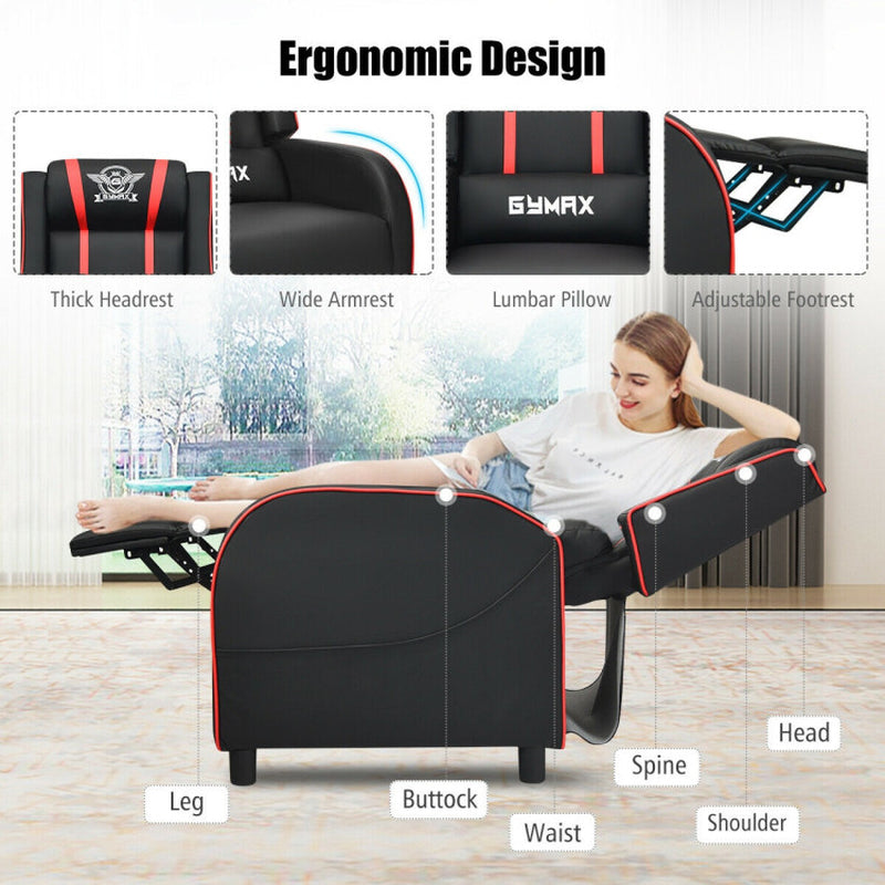 Massage Gaming Recliner PU Leather With Footrest 8 Modes