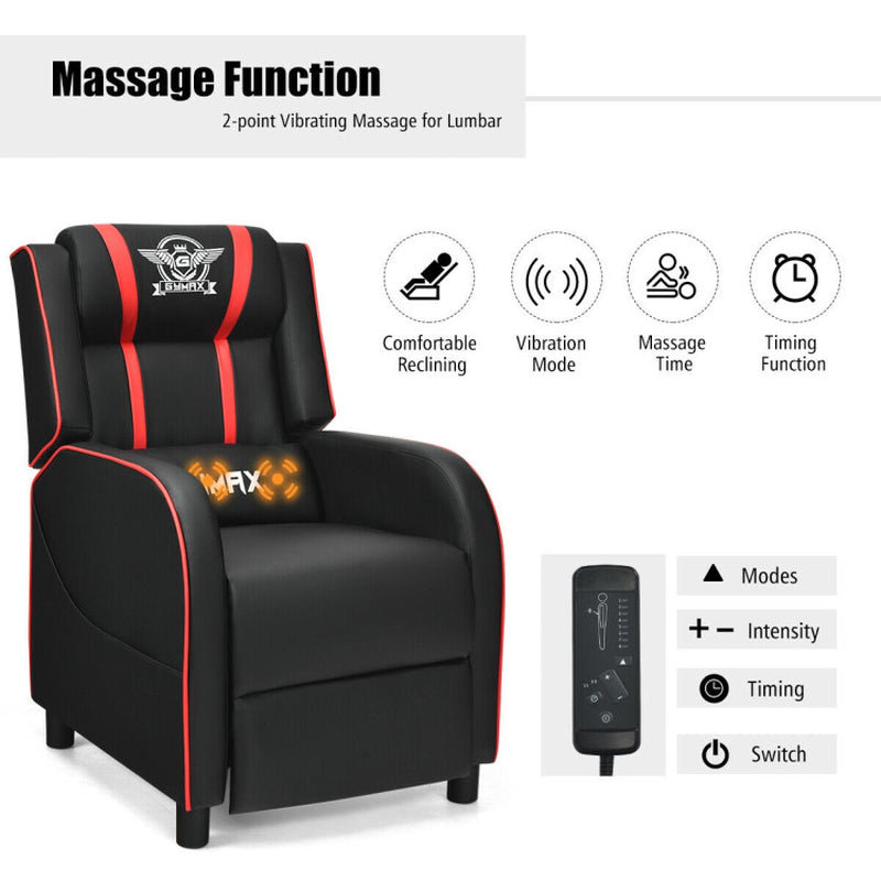 Massage Gaming Recliner PU Leather With Footrest 8 Modes