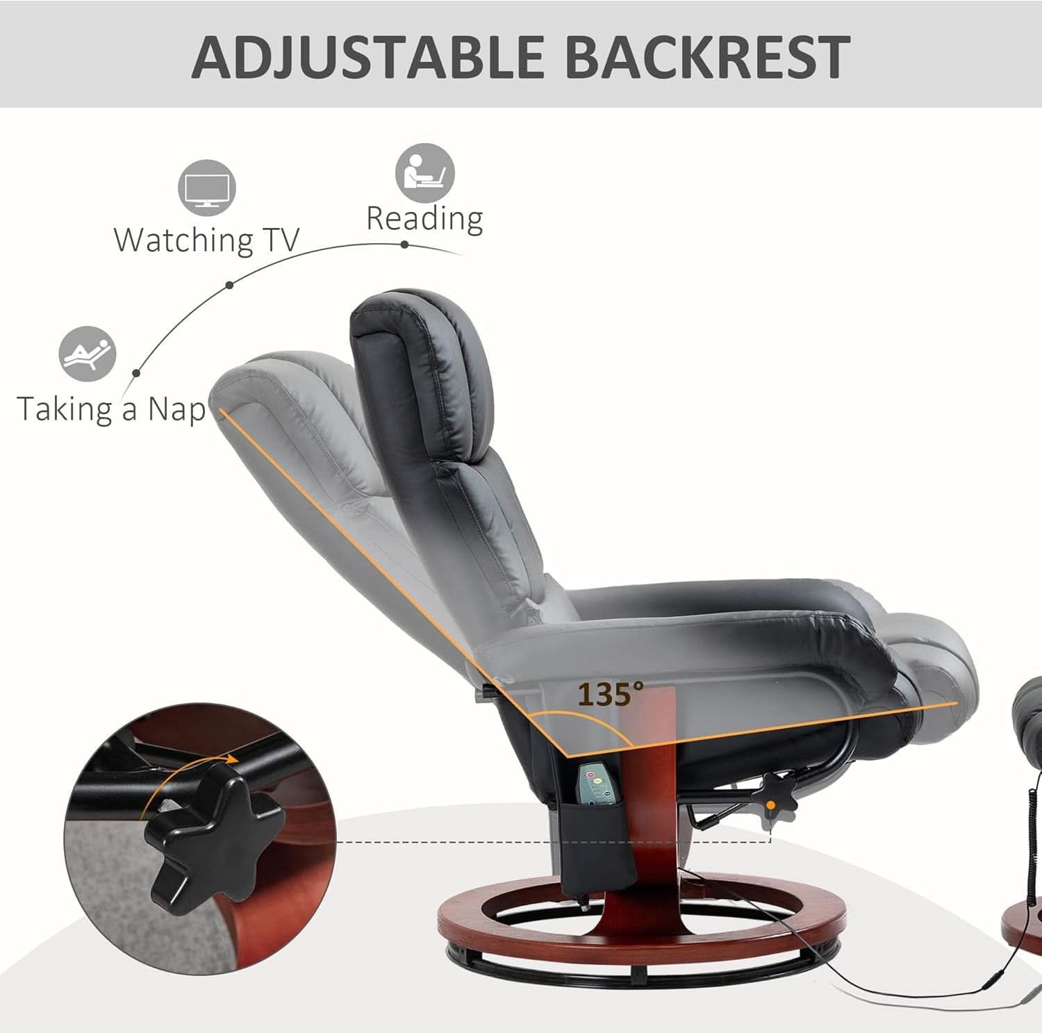 Massage Swivel Recliner Chair Black With Ottoman And Remote