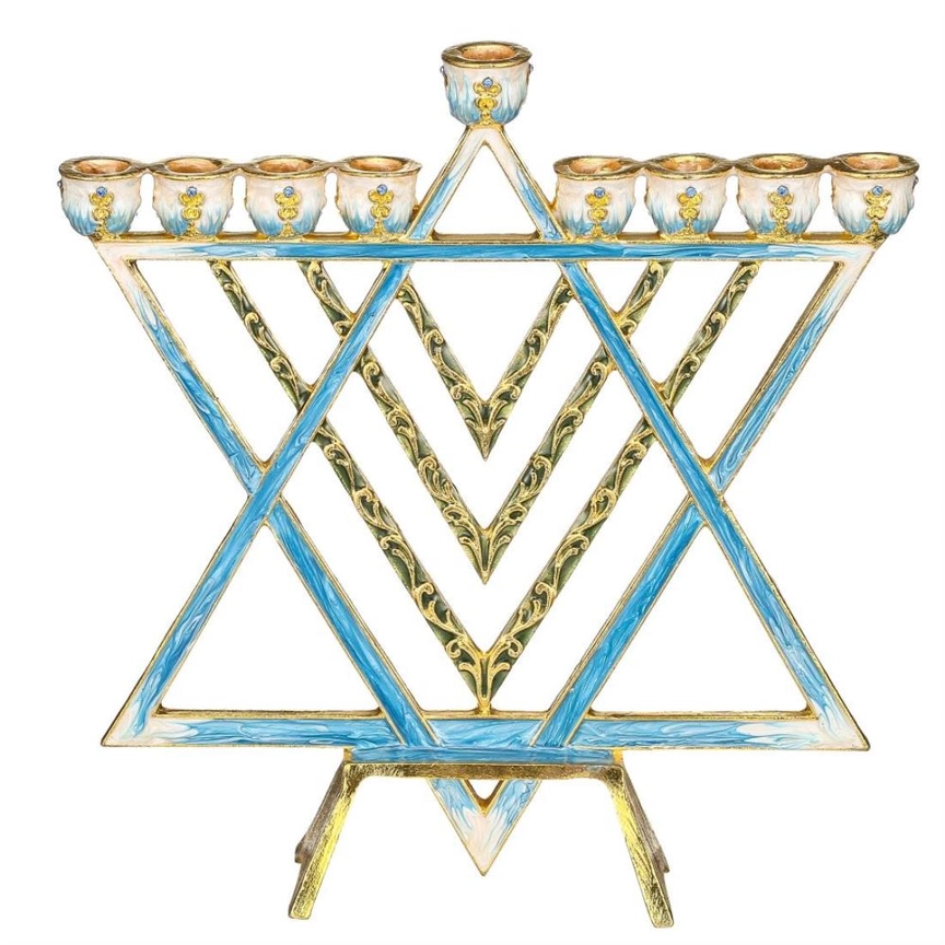 Matashi Hand Painted Blue Enamel Menorah