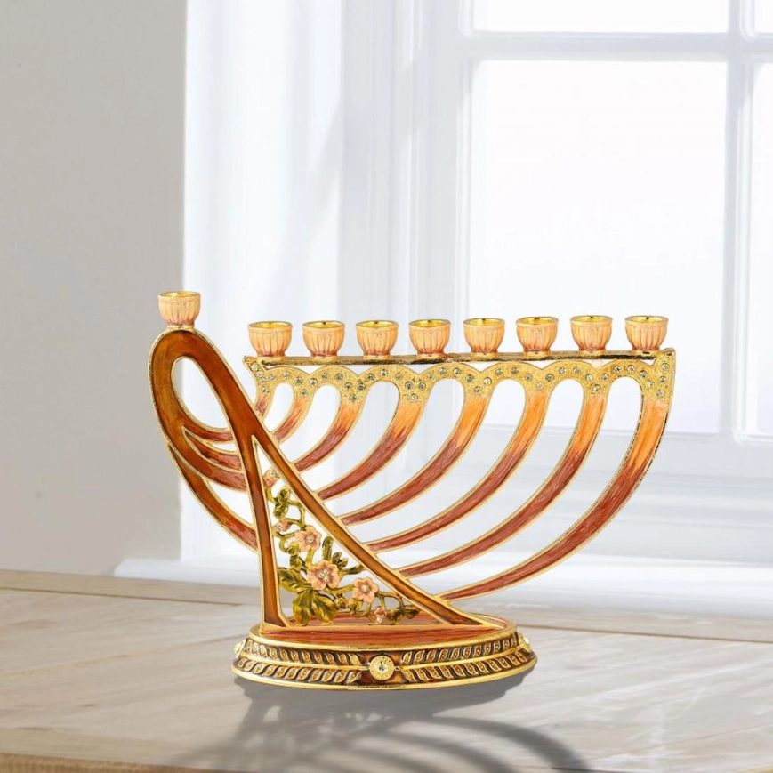 Matashi Hand-Painted Enamel Red Menorah Candelabra
