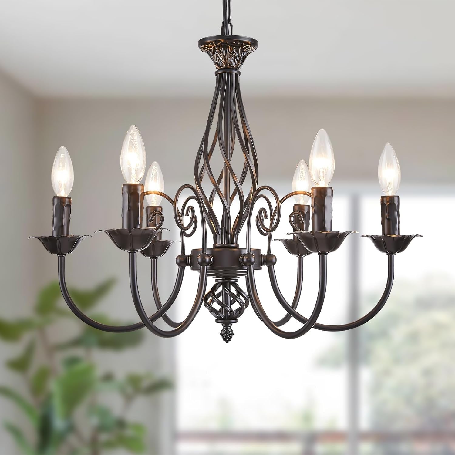 Matte Black 6 Light Farmhouse Industrial Chandelier