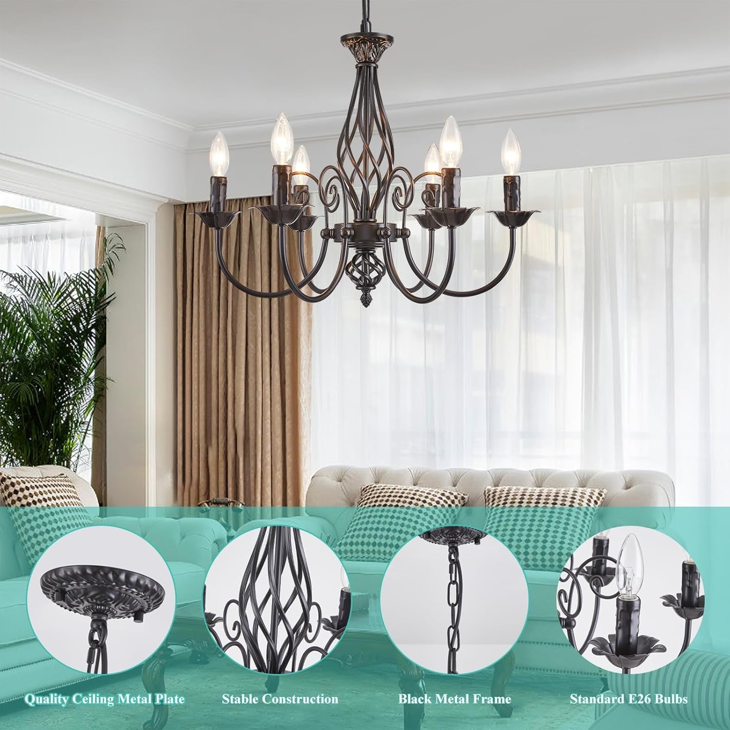 Matte Black 6 Light Farmhouse Industrial Chandelier