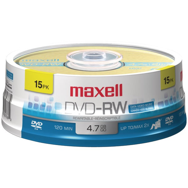 Maxell 635117 DVD-RW 2x 4.7-GB/2-Hour Single-Sided Discs, 15 Count on Spindle