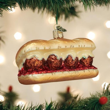 Meatball Sandwich Glass Ornament