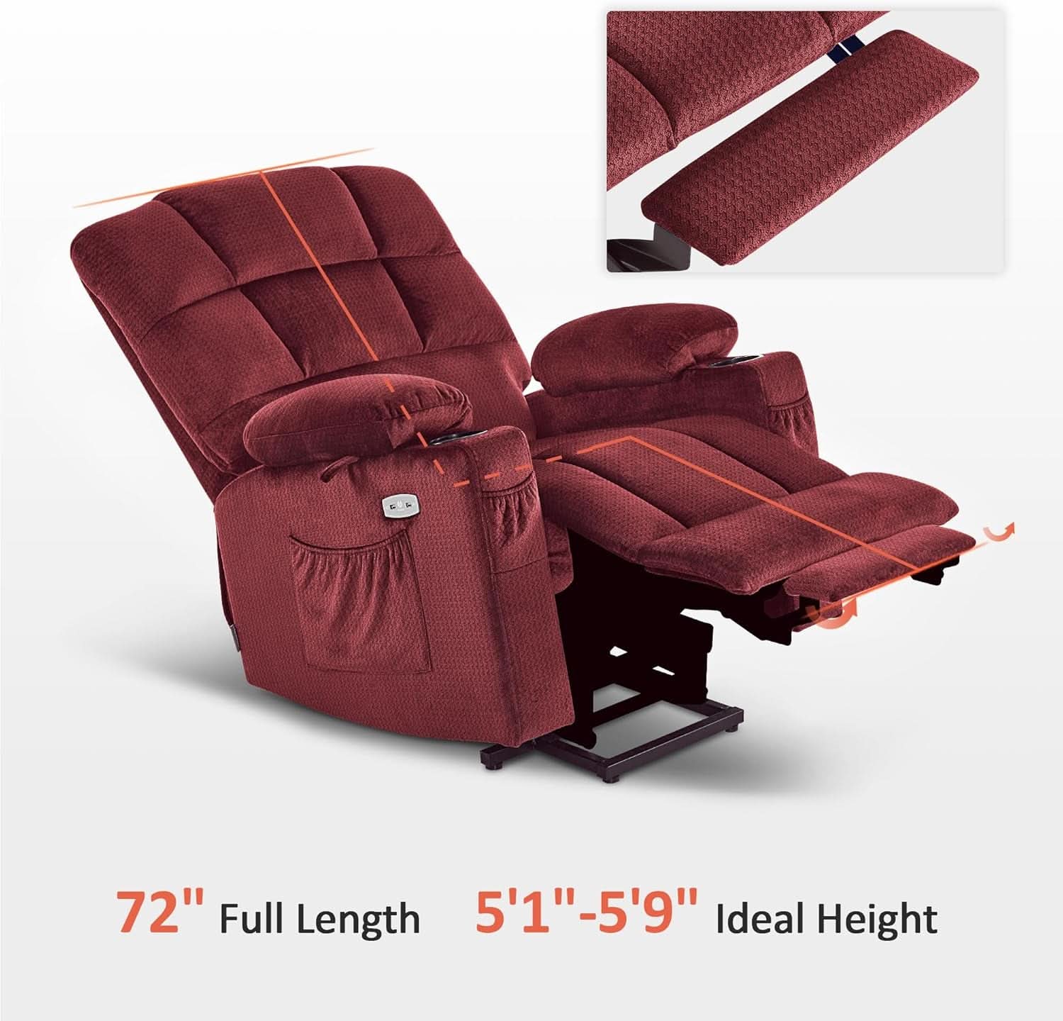 Medium Burgundy Dual Motor Lift Recliner With Massage