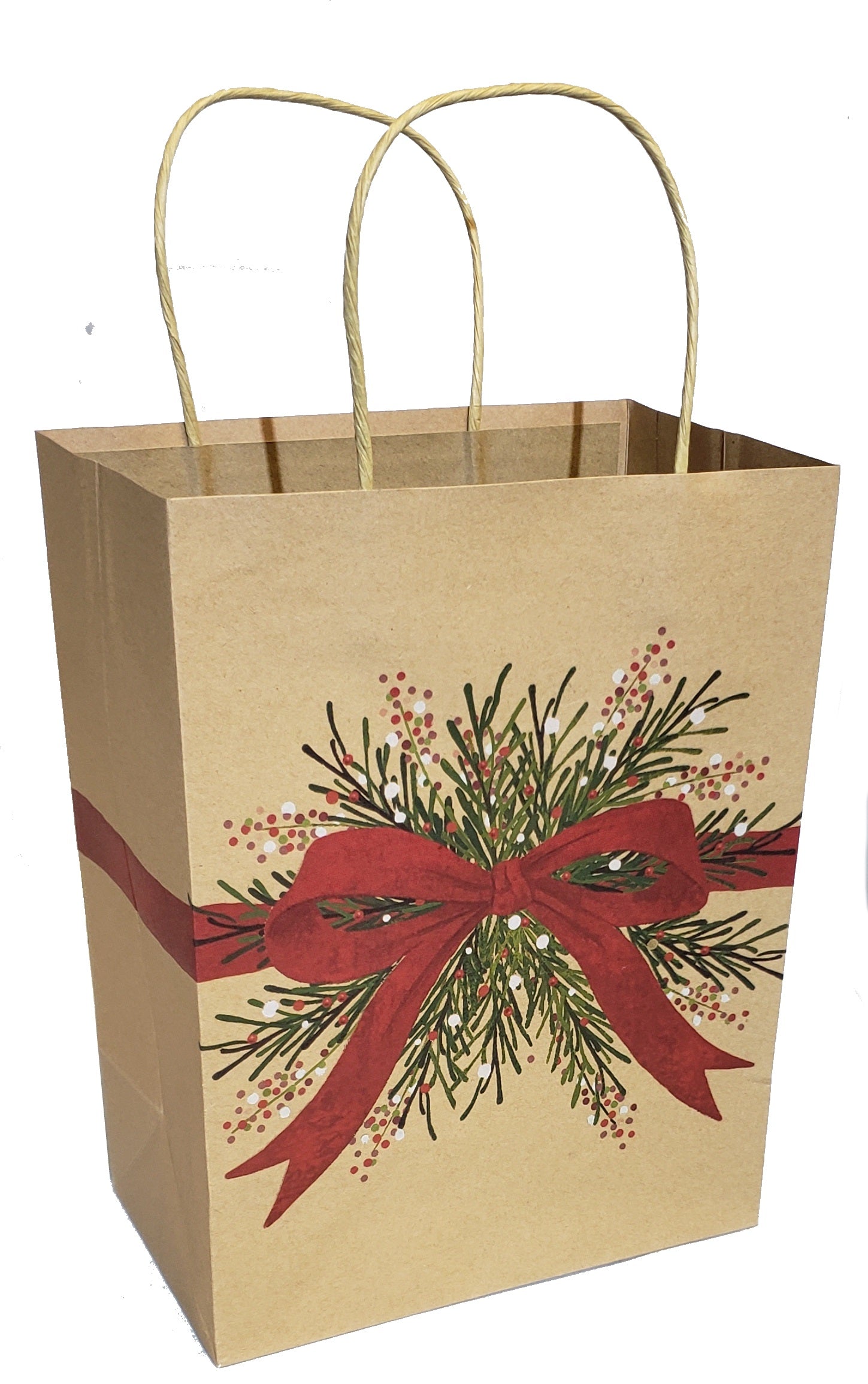 Medium Kraft Gift Bag - Red Bow Pine