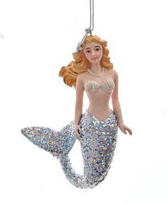 Mermaid With Glittered Tail Ornament - Silver
