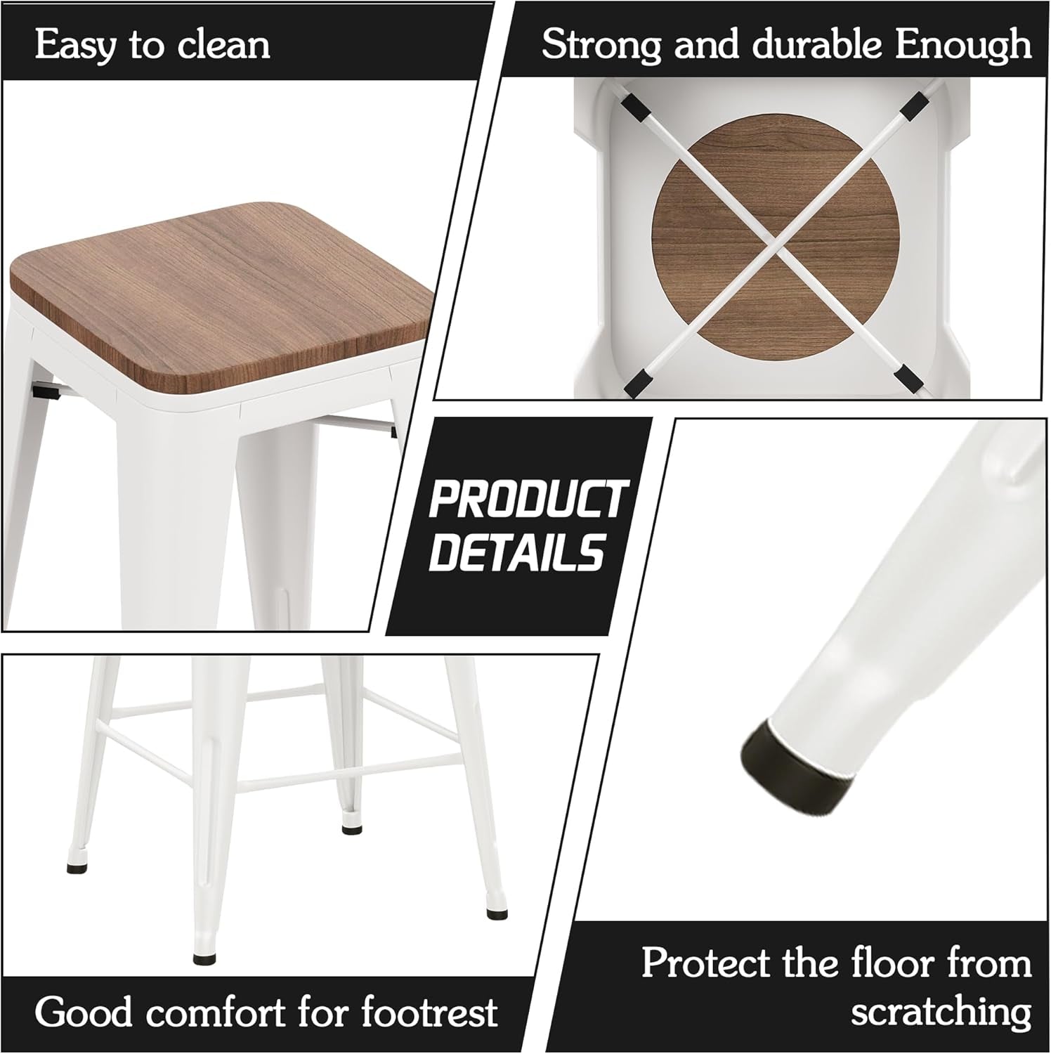 Metal Bar Stools Set of Four Backless Stackable Design