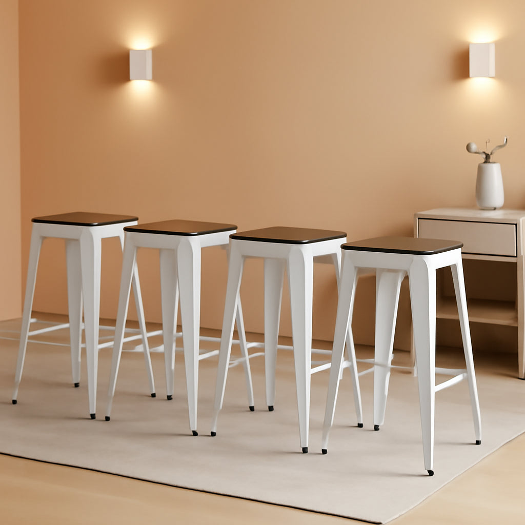 Metal Bar Stools Set of Four Backless Stackable Design