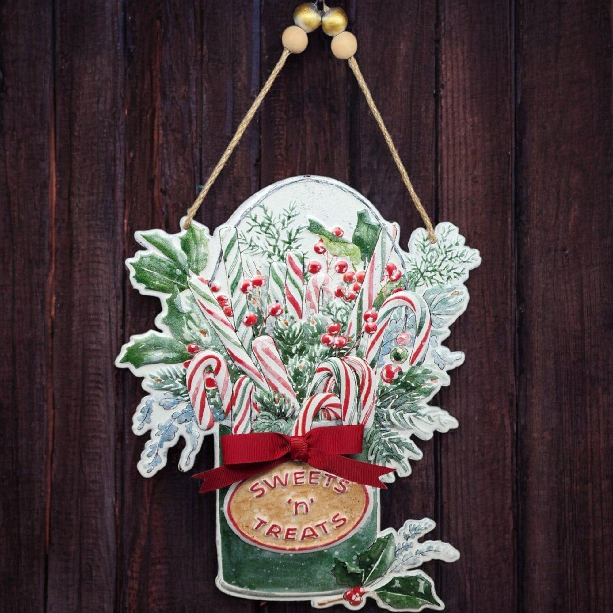 Metal Candy Jar with Bow - 10" Decor