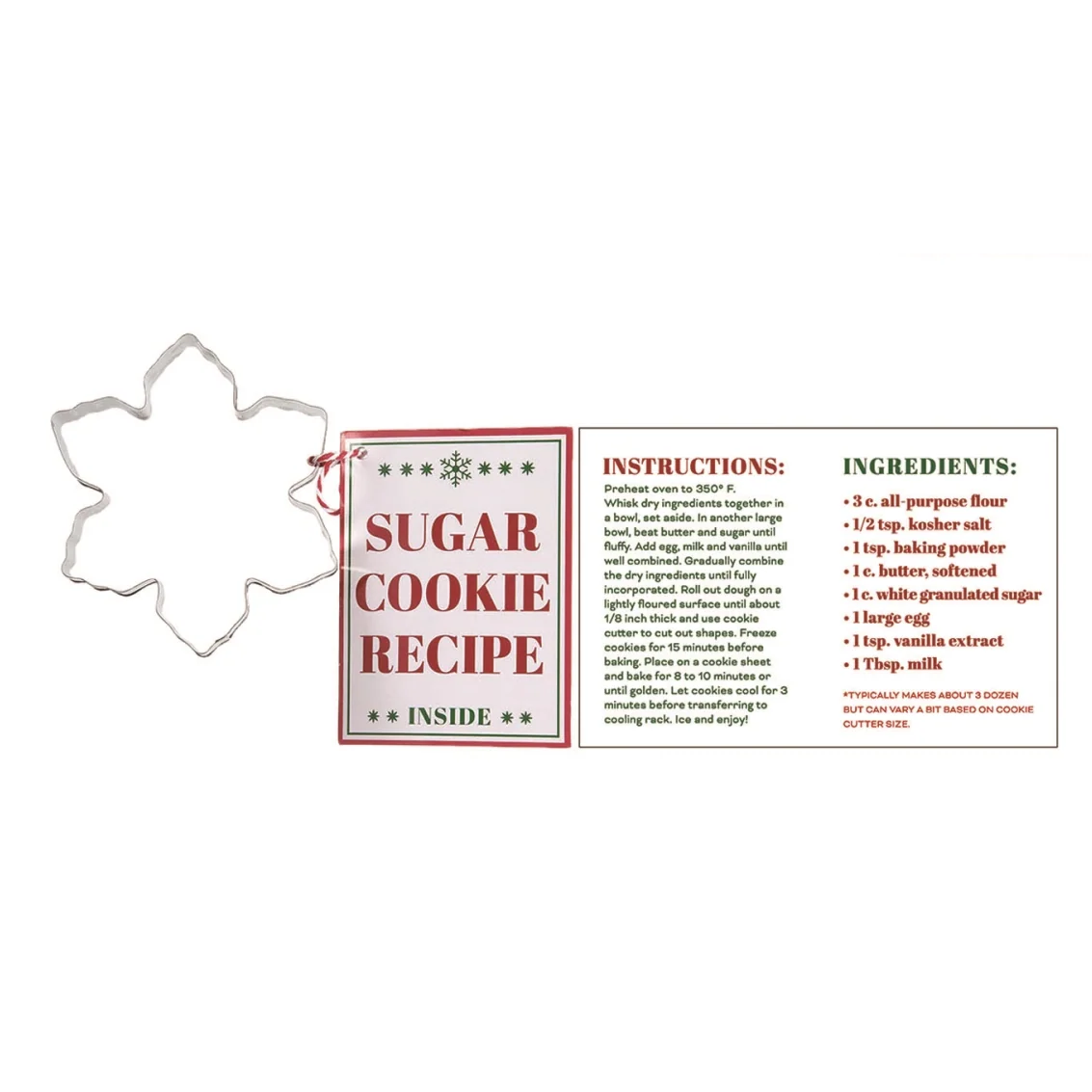Metal Cookie Cutter with Recipe - Snowflake