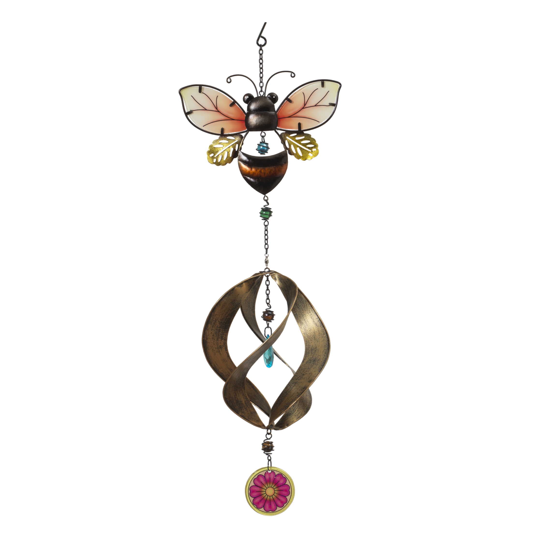 Metal Hanging Garden Friend with Spinner - Honey Bee