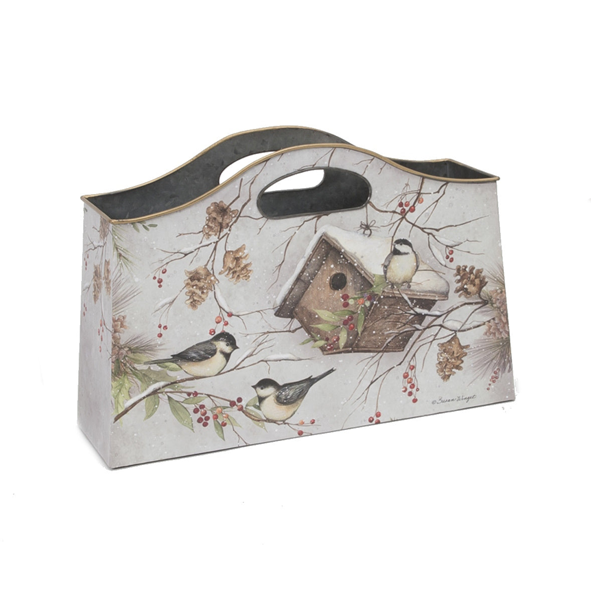 Metal Holiday Chickadee Decorative Tote - Large
