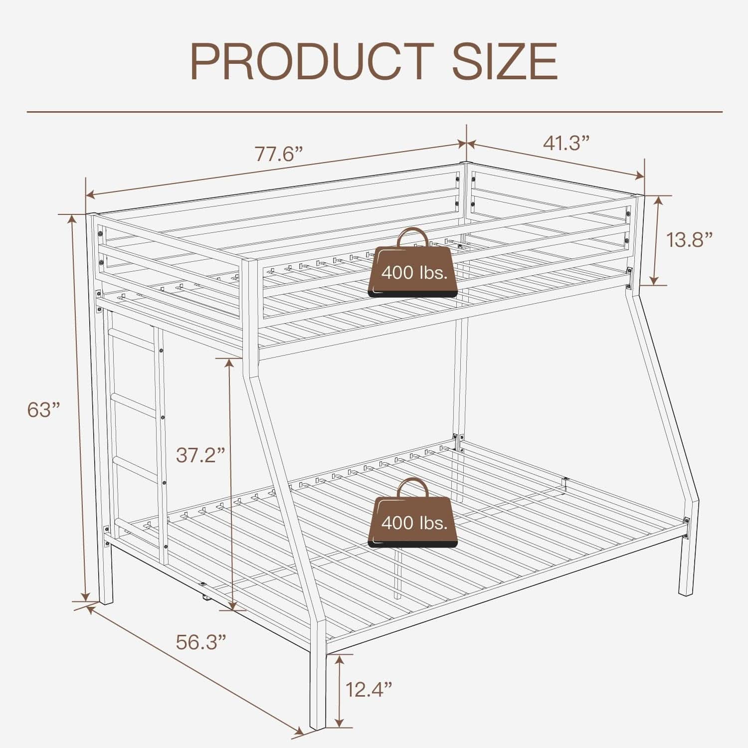 Metal Loft Bunk Bed Twin Over Full Size With Guardrail And Ladder Cream White