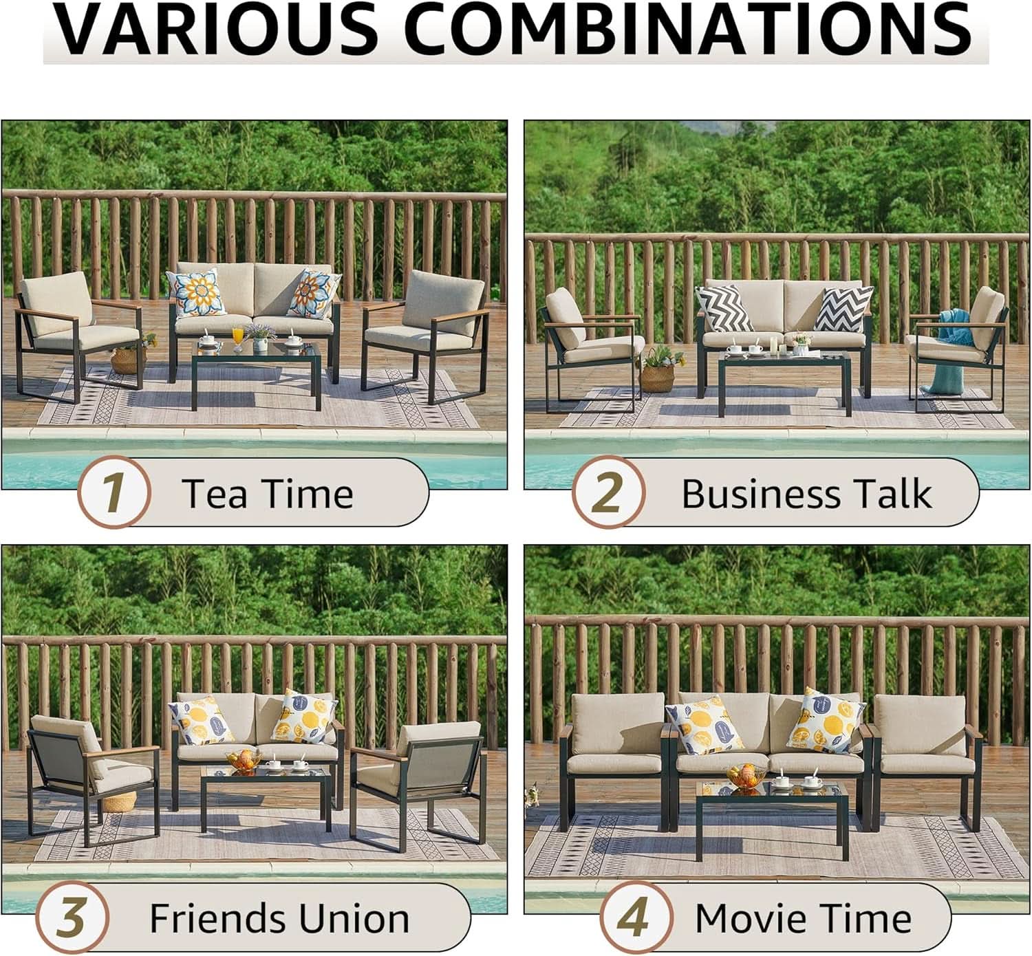 Metal Outdoor Patio Furniture Set 4 Piece With Cushions