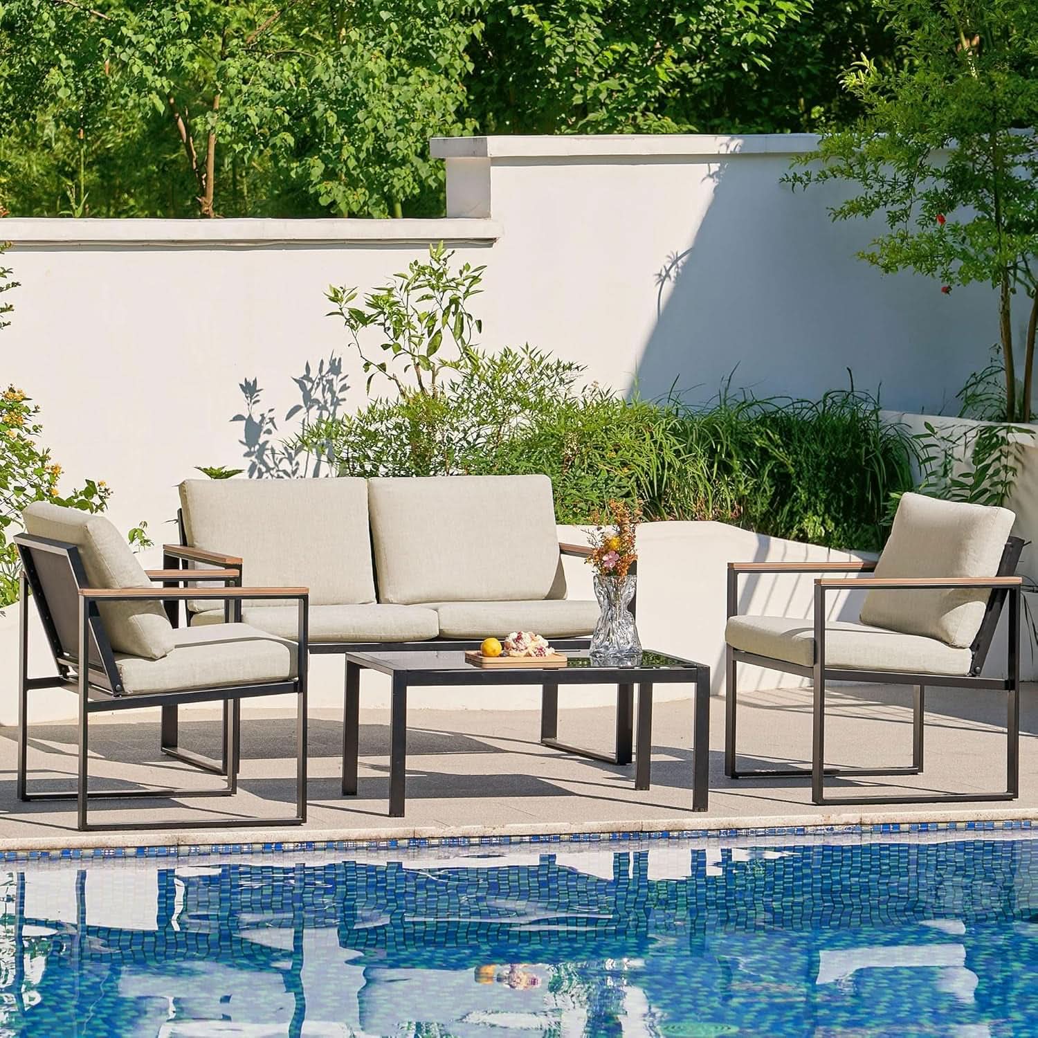 Metal Outdoor Patio Furniture Set 4 Piece With Cushions