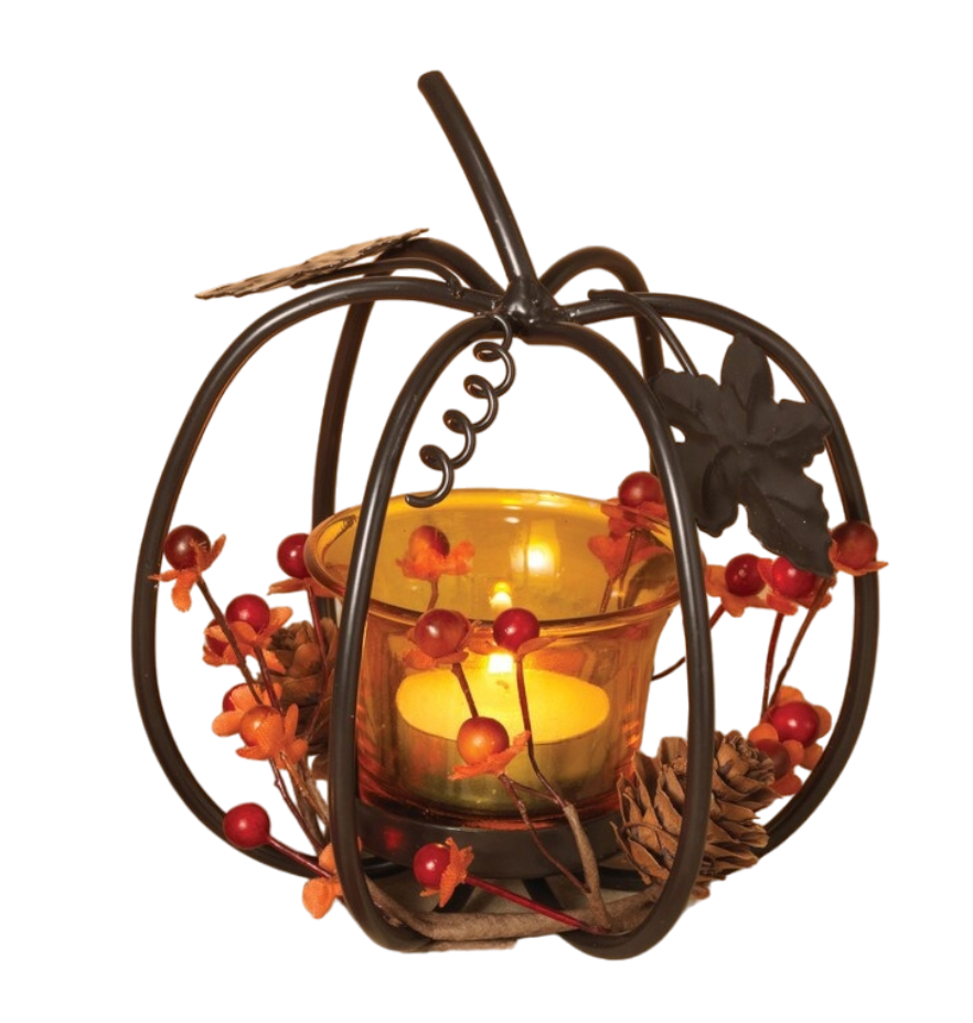 Metal Pumpkin with Glass Candle Holder