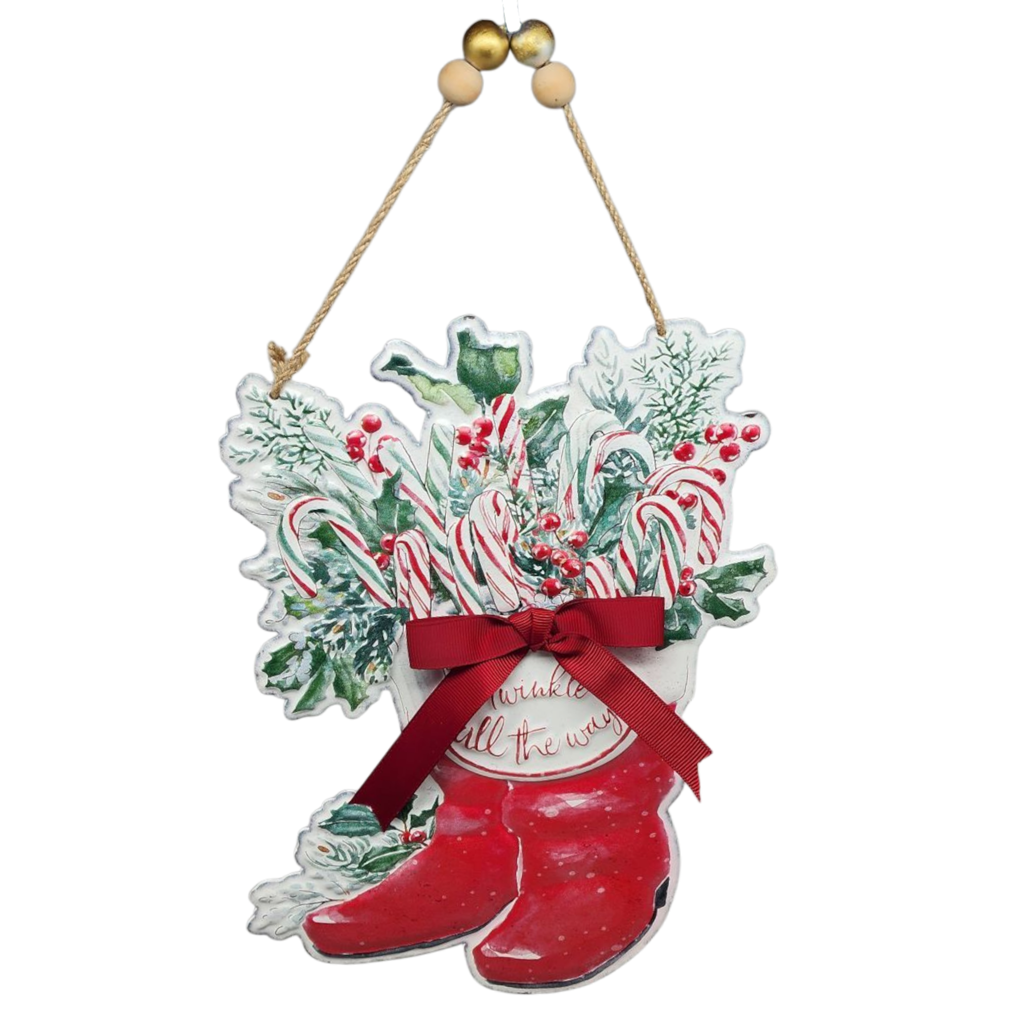 Metal Santa Boots with Bow - 10" Decor