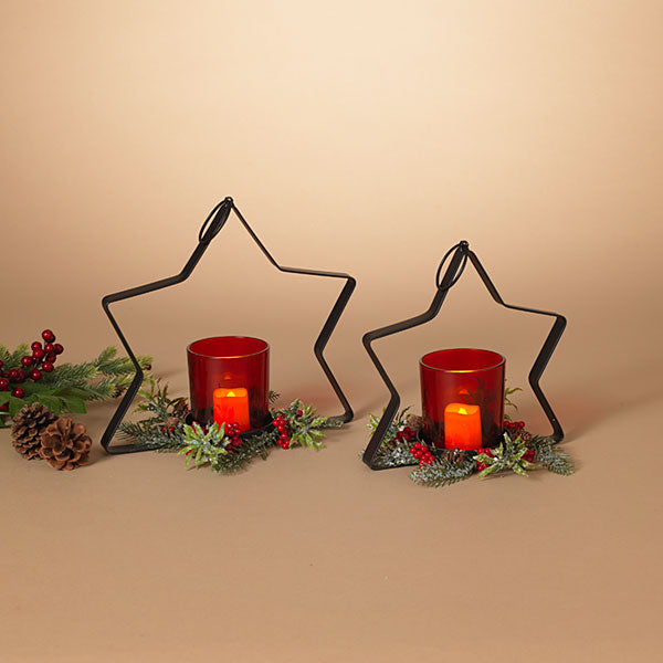 Metal Star with Glass Candle Holder -