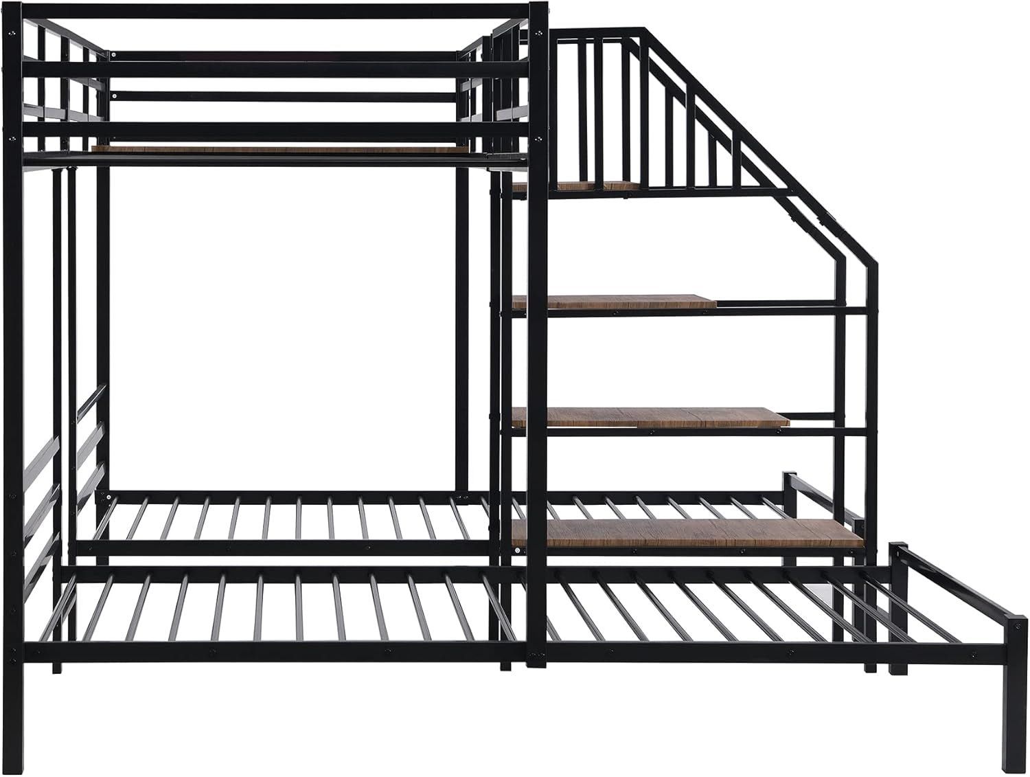 Metal Triple Bunk Bed Twin Over Twin With Staircase Black
