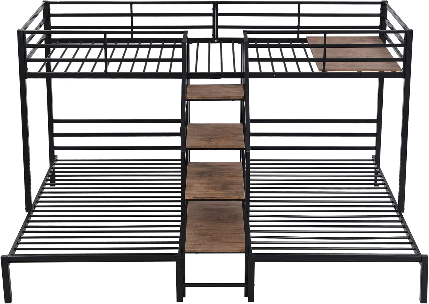 Metal Triple Bunk Bed Twin Over Twin With Staircase Black