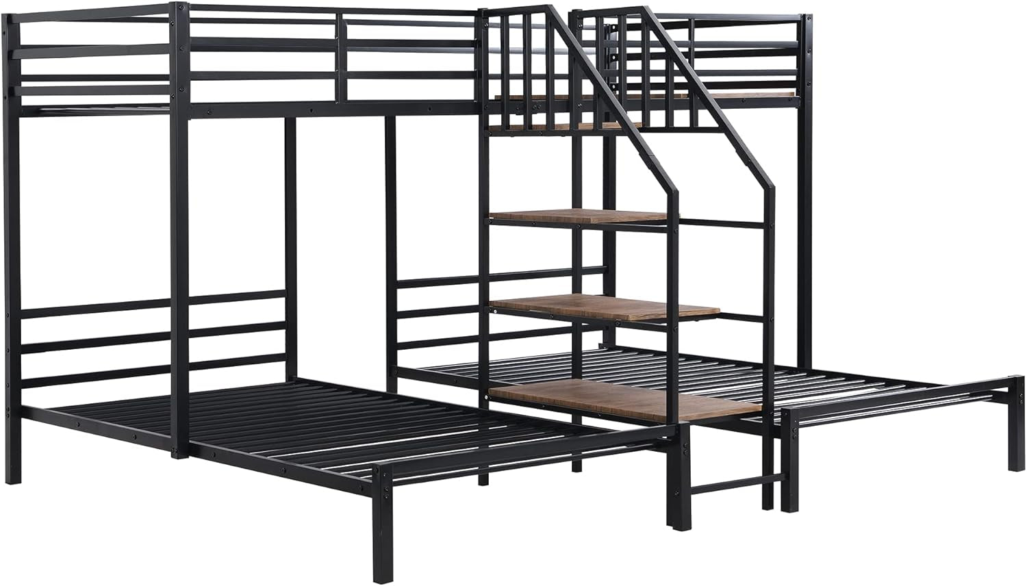 Metal Triple Bunk Bed Twin Over Twin With Staircase Black