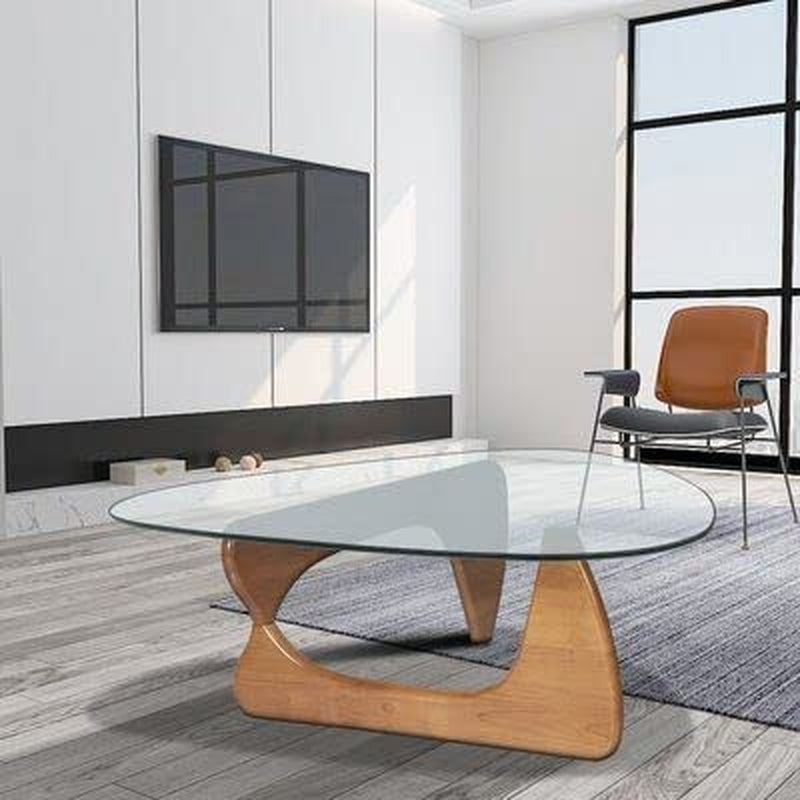 Mid Century Glass Top End Table With Light Walnut Finish
