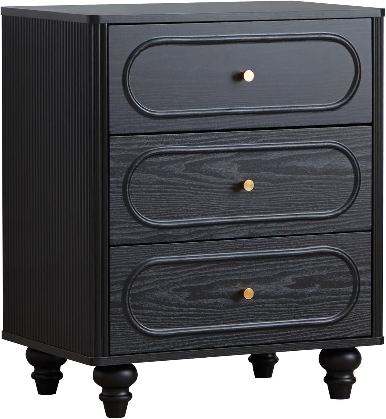 Mid Century Modern Black 3 Drawer Dresser With Fluted Sides