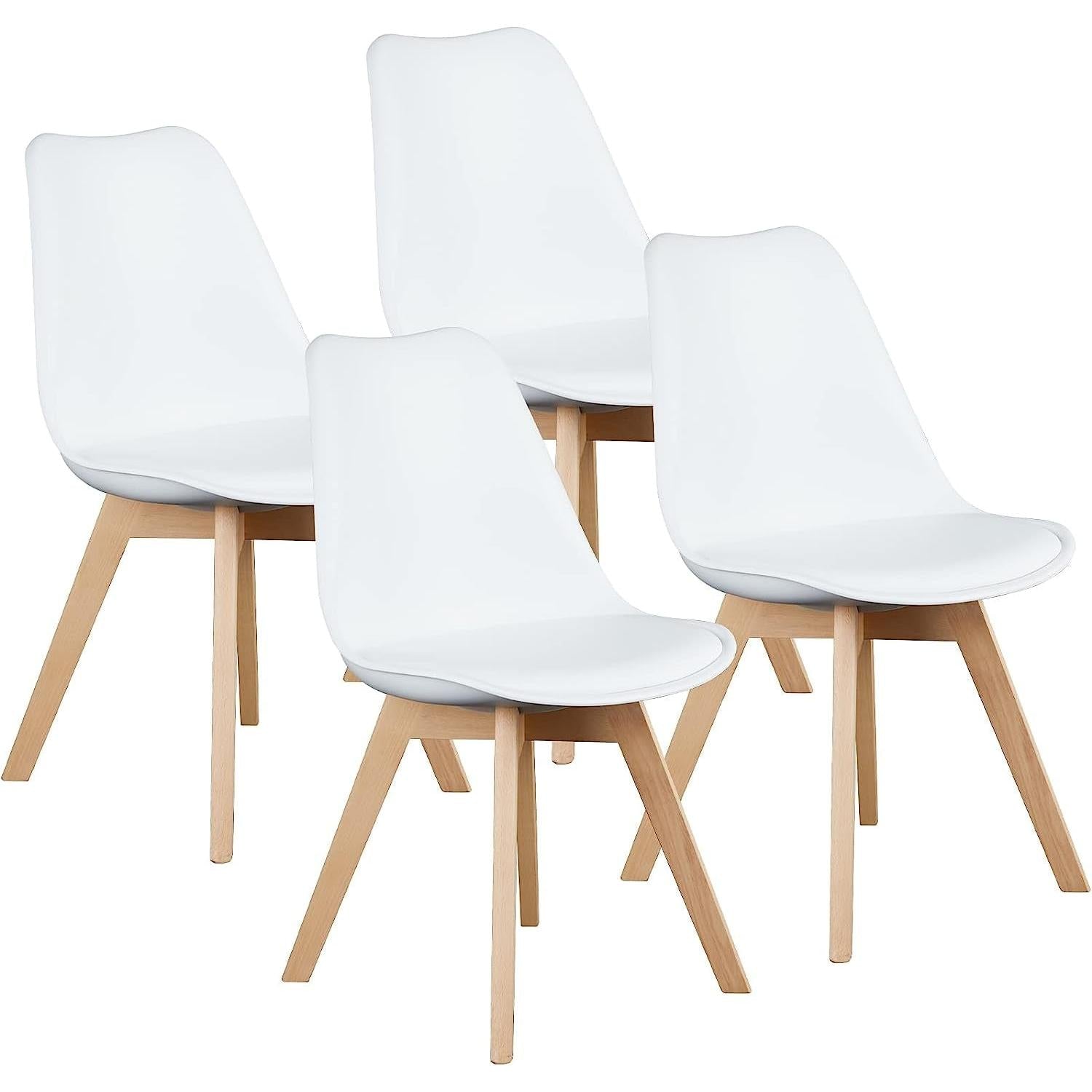 Mid Century Modern White PU Leather Dining Chairs Set Of 4