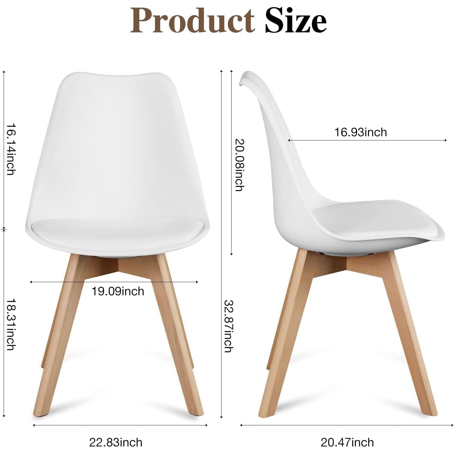 Mid Century Modern White PU Leather Dining Chairs Set Of 4