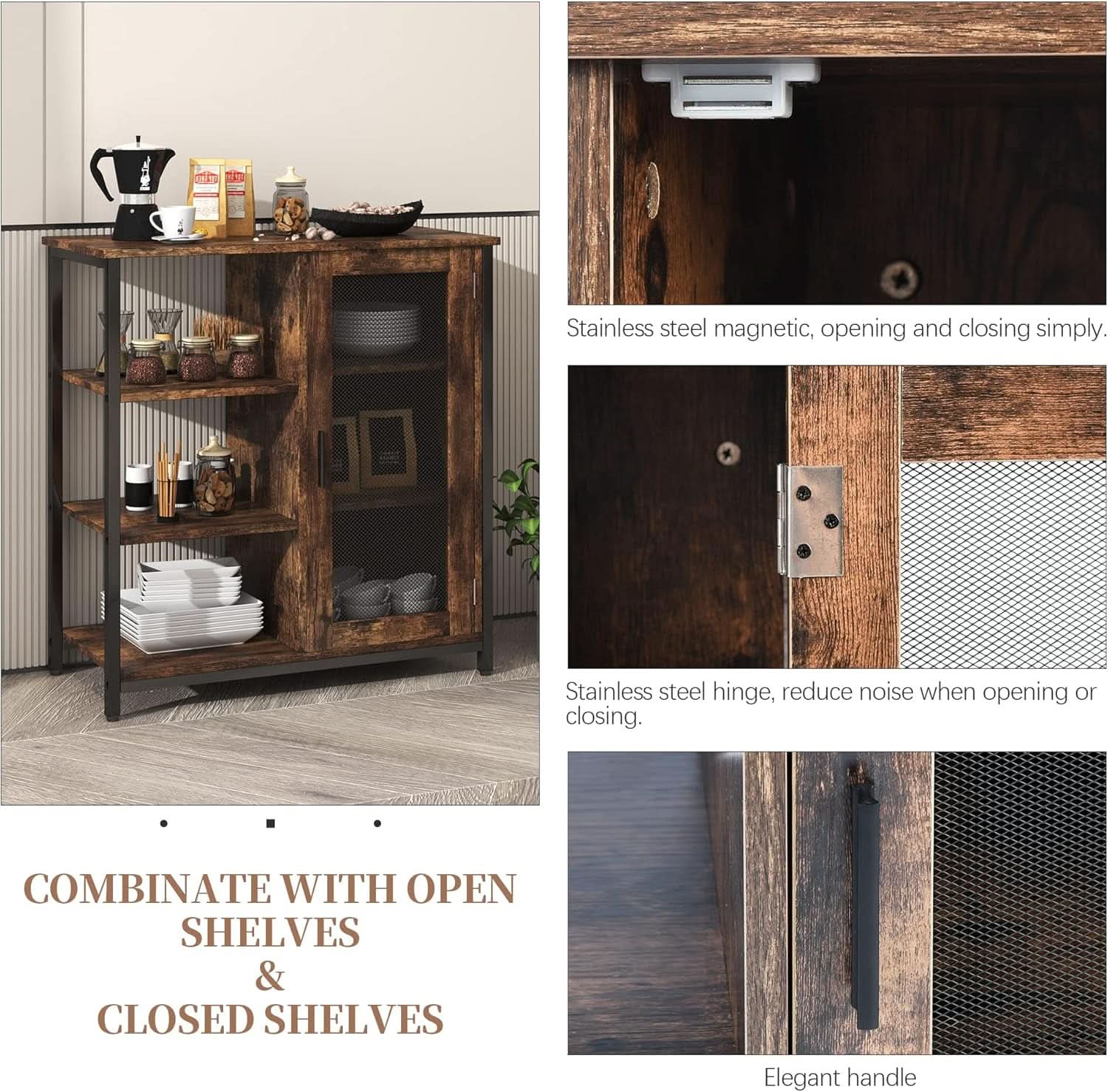 Mini Coffee Bar Cabinet 27.5 Inch Brown Finish Storage Unit