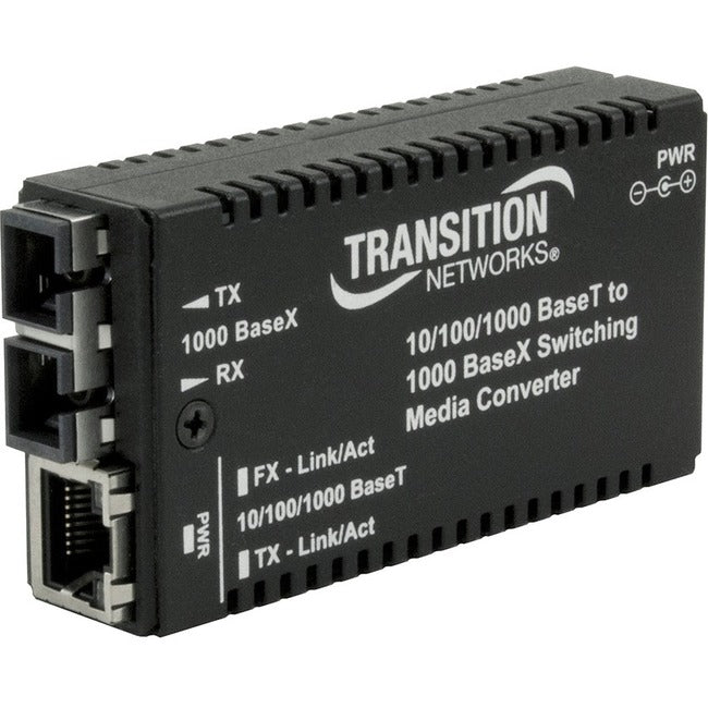 Mini Media Converter Gigabit Ethernet - Transition Networks M/GE-PSW-SX-01 | TechSoft M/GE-PSW-SX-01(LC)-NA