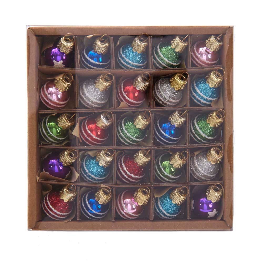Miniature Decorated Glass Ball Ornaments - 25-Piece Box