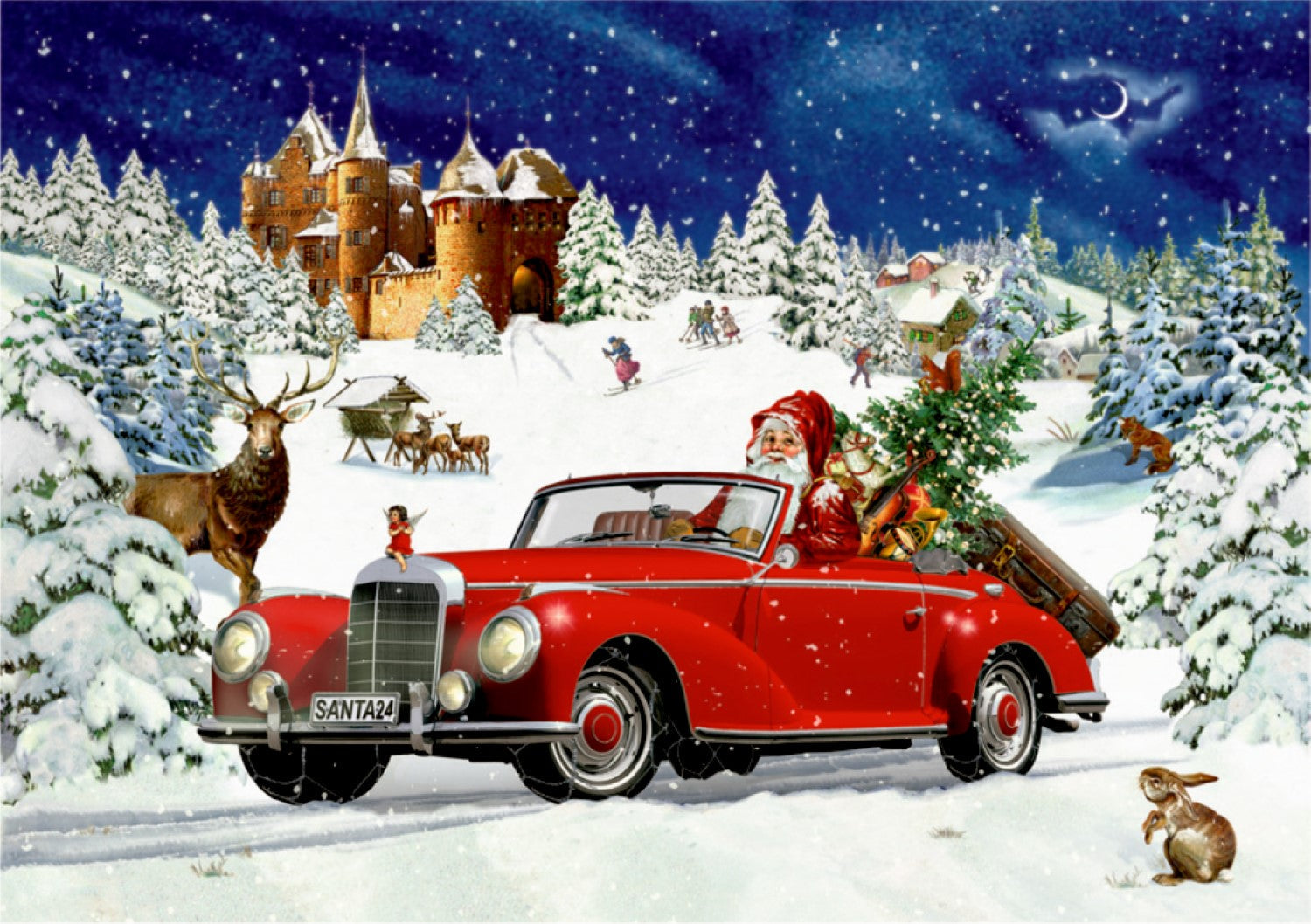Miniature Nostalgic Advent Calendar Card - Santa's Road Trip