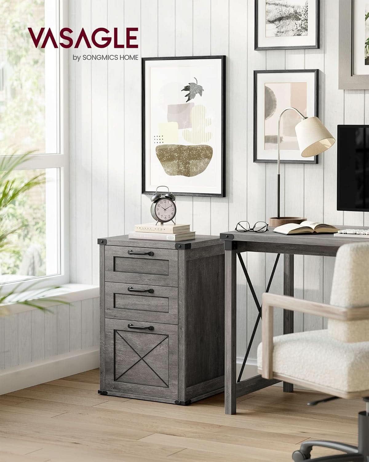 Misty Gray File Cabinet 3 Drawer Modern Farmhouse Style