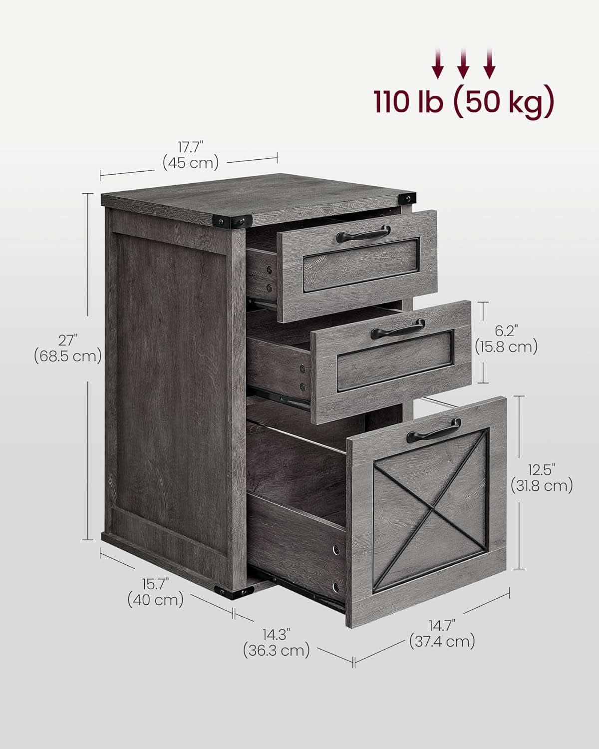 Misty Gray File Cabinet 3 Drawer Modern Farmhouse Style