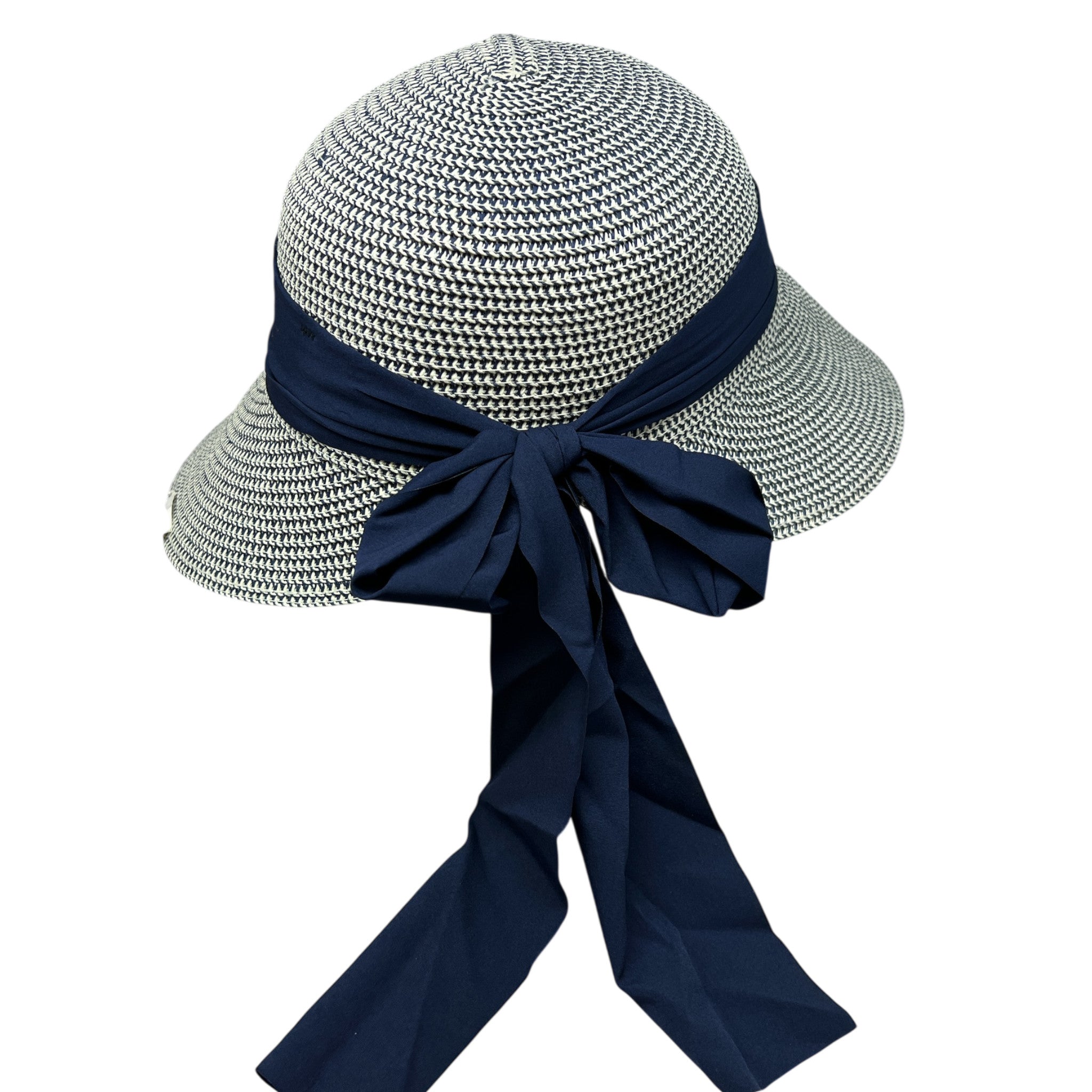 Mix Grain Straw Satin Ribbon Dome Derby Sun Hat - Blue