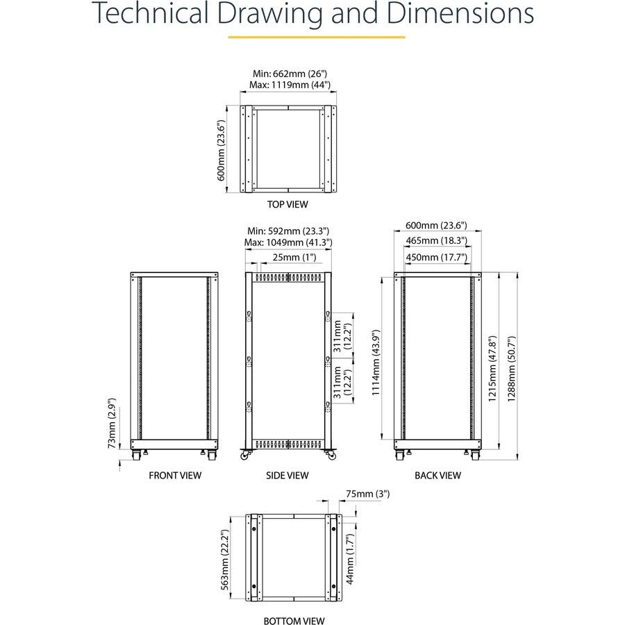 Mobile Server Rack 25U - 4-Post Open Frame Data Center Solution | StarTech.com 4POSTRACK25U