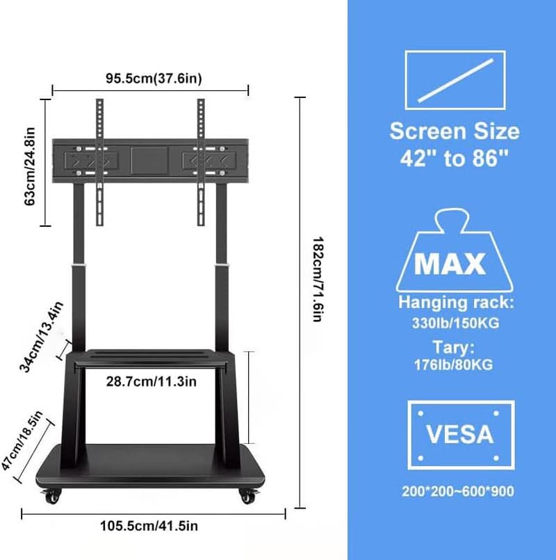 Mobile Tv Cart On Wheels For 42 To 100 Inch Screens
