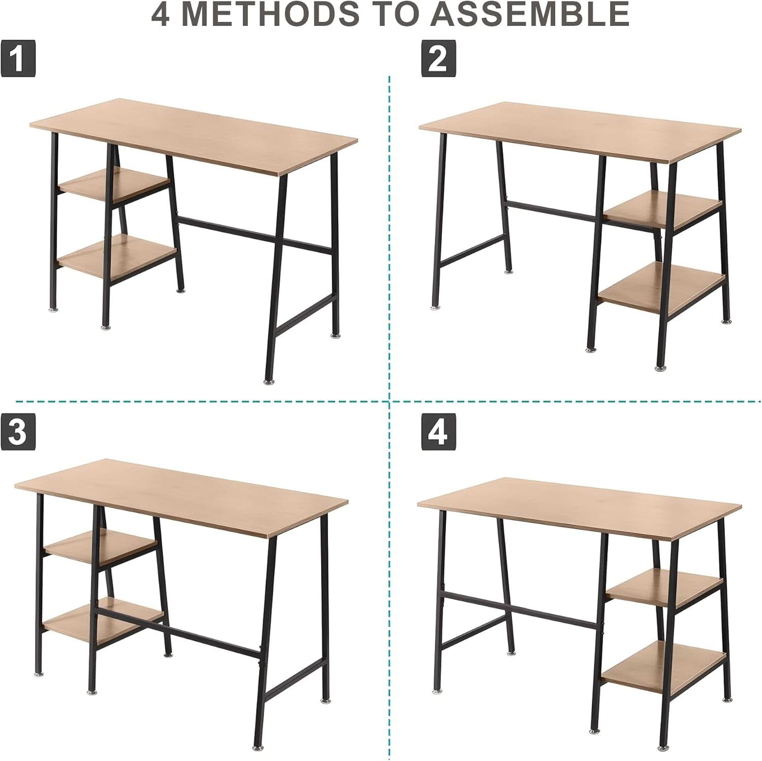 Modern 43 Inch Computer Desk with Adjustable Storage Shelves
