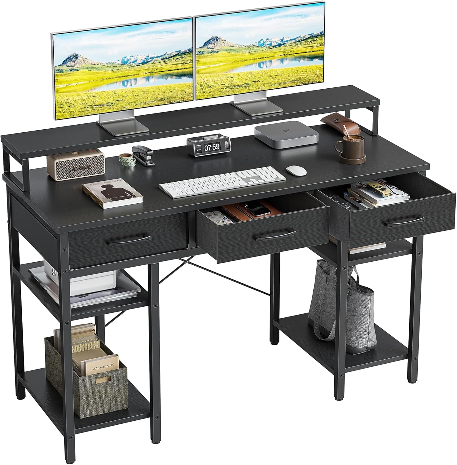 Modern 47 Inch Computer Desk With Storage And Drawers
